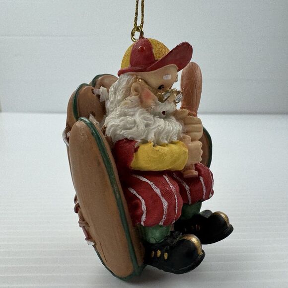 Vintage Baseball Santa Ornament Santa Holding Bat in Glove Chair Sports Xmas - Picture 7 of 11